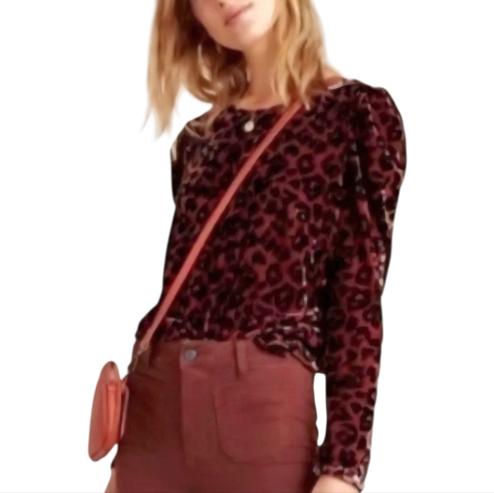 Anthropologie Dolan Charley Leopard Print Velvet Top Petite Large - Picture 16 of 16